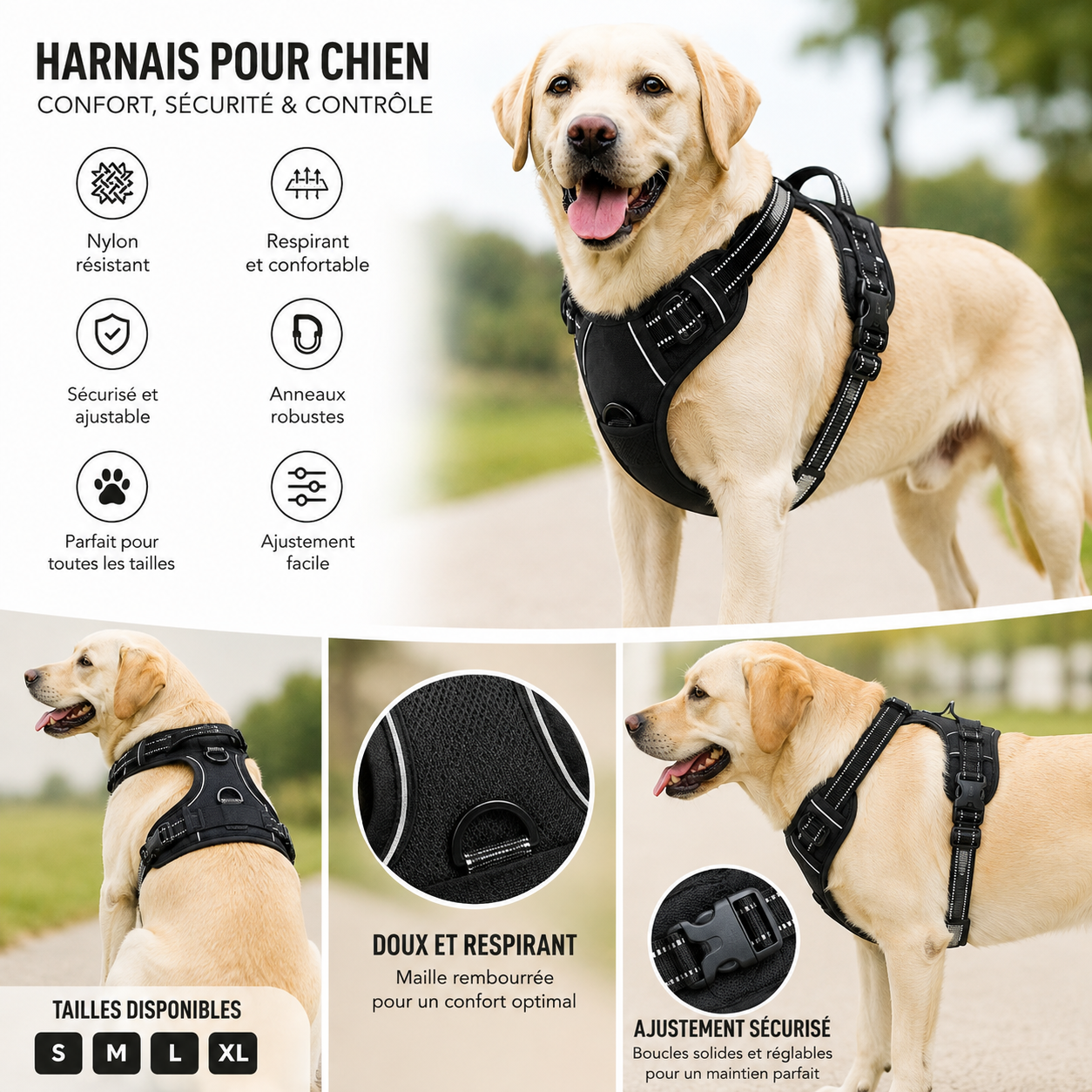 Harnais pour Chien Doux et Respirant en Maille – Grande Taille